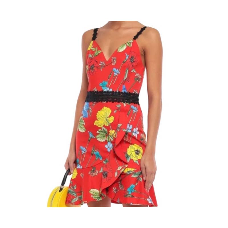 Alice + Olivia Kirby Lace Trimmed Fit and Flare Floral Dress Size 2 Red - Premium from Alice + Olivia - Just $199.0! Shop now at Finds For You