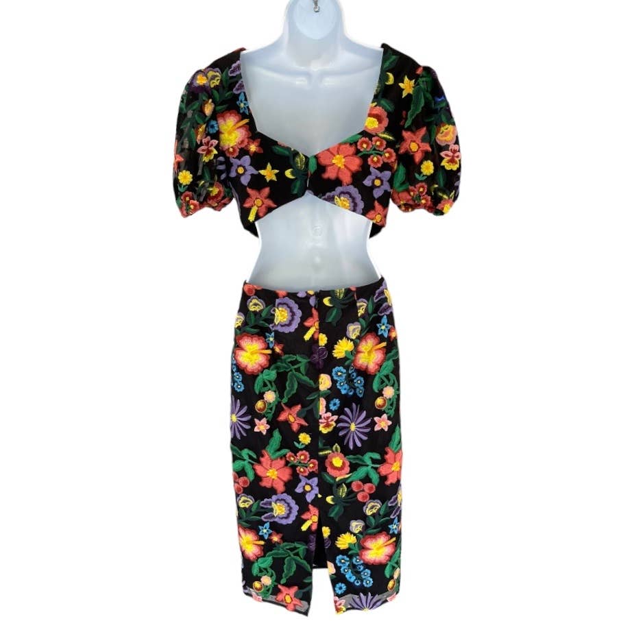 Dress The Population Embroided Cut Out Puff Sleeve Midi Dress Small New - Premium from Dress The Population - Just $159.0! Shop now at Finds For You