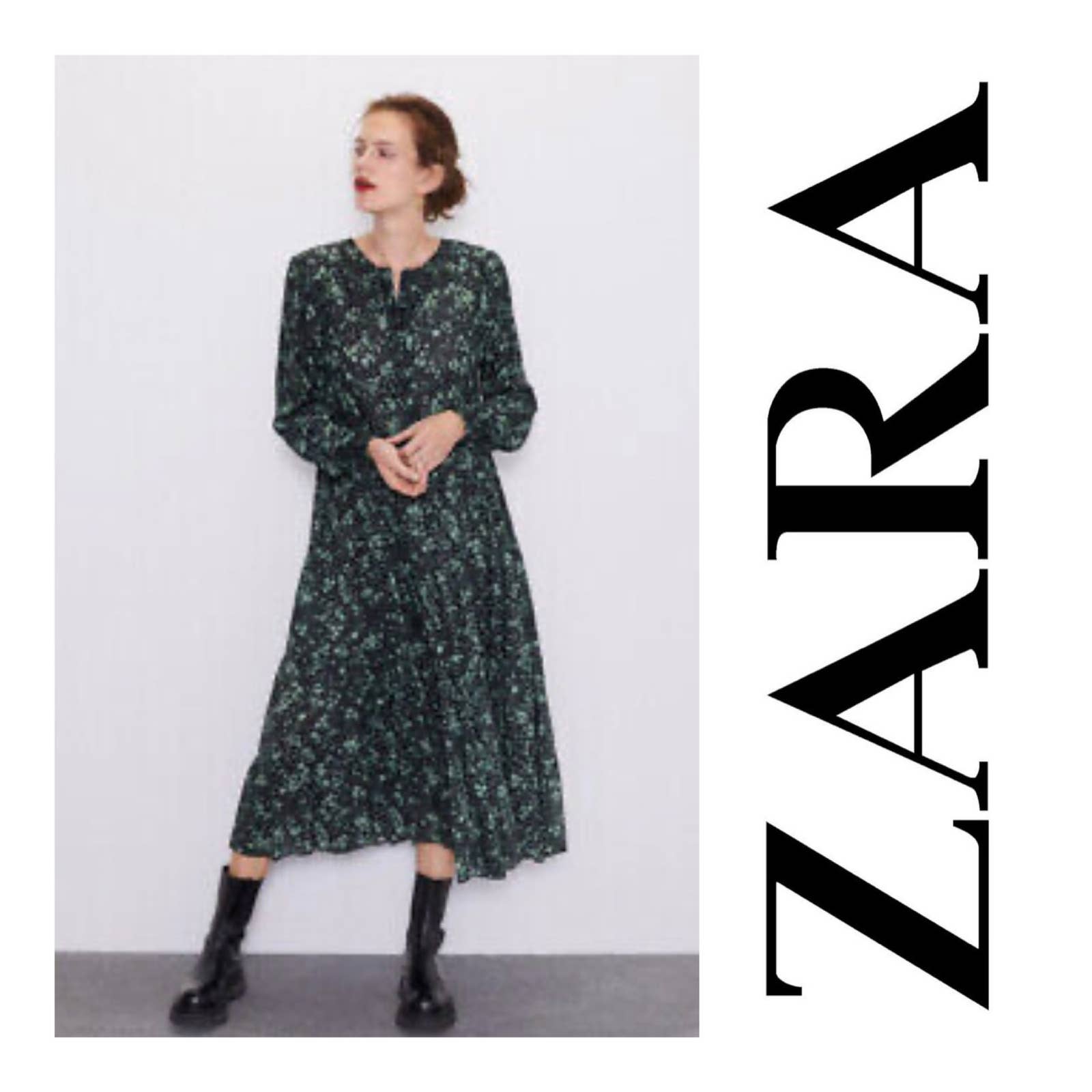 zara black floral midi dress Zara Floral Midi Long Sleeve Dress Velvet Trim
