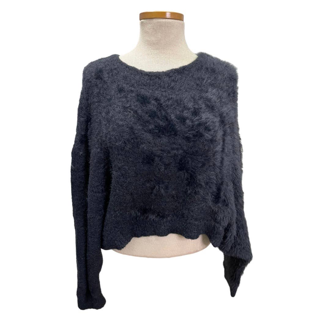 Free People Fuzzy Cropped Bat Wing Sweater Knit Size Large New Black - Premium from Free People - Just $75.0! Shop now at Finds For You
