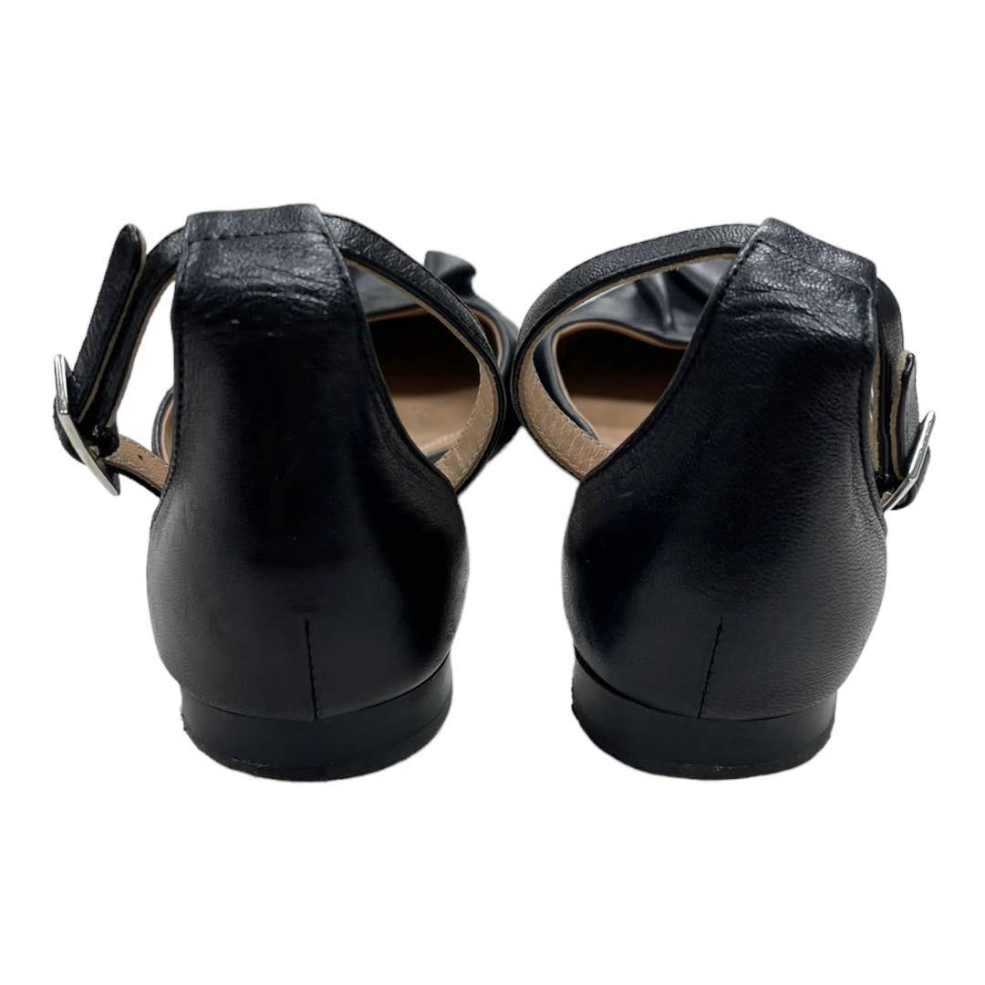 Lewit Alessia Ankle Strap Ruffle Ballet Flats Leather 37.5 7.5 Black - Premium from Lewit - Just $62.0! Shop now at Finds For You