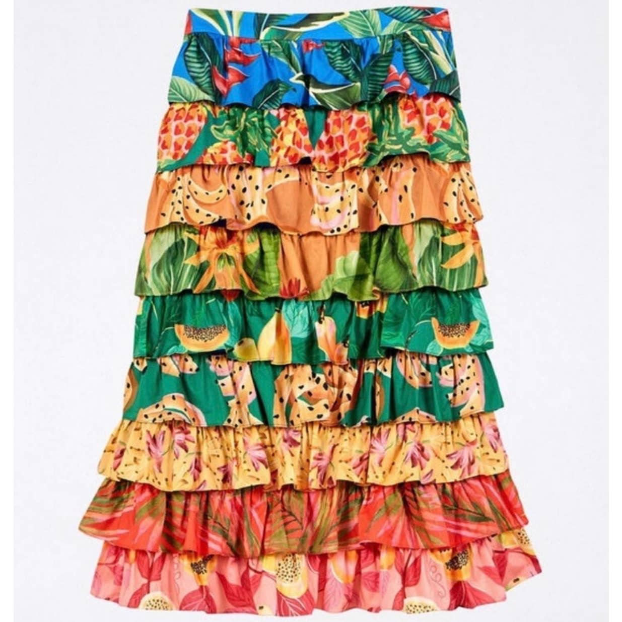 Farm Rio Mixed Print Tiered Midi Skirt Cotton Colorful Size M New - Premium from Farm Rio - Just $199.00! Shop now at Finds For You