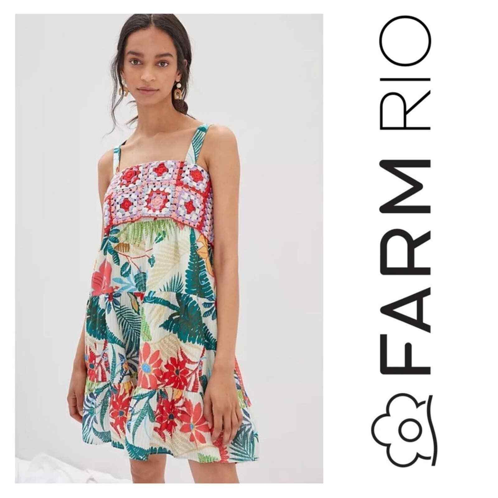 farm rio crochet mini dress Farm Rio Crochet Mini Dress With Bell Sleeves And Tie Detail - Green