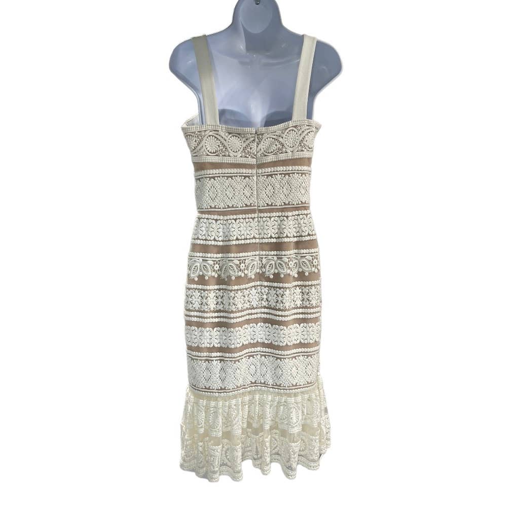 Dress The Population Desiree Square Neck Lace Flounce Midi Dress S