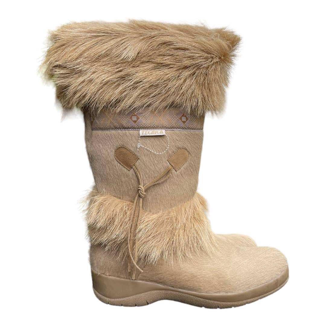 Tecnica Goat Fur Sherpa Lined Apres Ski Boots Size 10.5 Tan Weatherproof - Premium from Tecnica - Just $219.0! Shop now at Finds For You