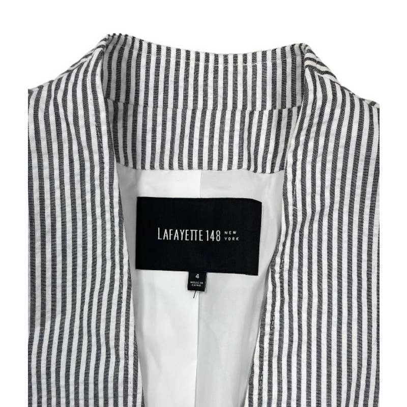 Lafayette 148 New York Seersucker Black White Striped Blazer Jacket Size 4 - Premium from Lafayette 148 New York - Just $99.0! Shop now at Finds For You