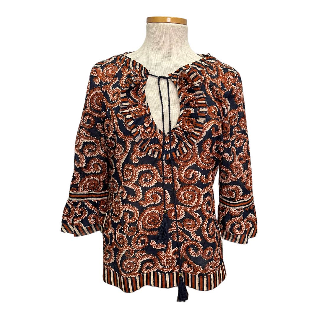 Tory Burch Gwenna Tunic Keyhole Ruffle Tunic Top Blouse Size 8 - Premium from Tory Burch - Just $99.0! Shop now at Finds For You
