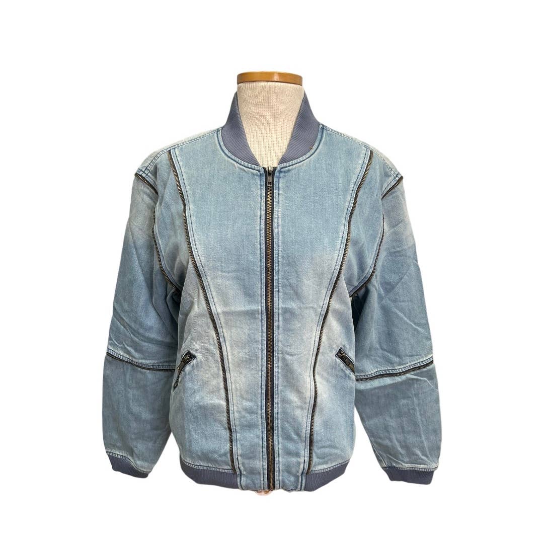 Free People x Sandrine Rose Zip Bomber Denim Jacket Coat Size S New - Premium from Free People - Just $149.0! Shop now at Finds For You