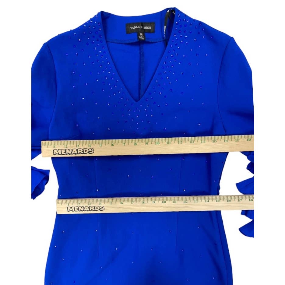 Tadashi Shoji Blue Ruffle Sleeve Crystal Embellished Dress Size M Blue New - Premium from Tadashi Shoji - Just $199.0! Shop now at Finds For You
