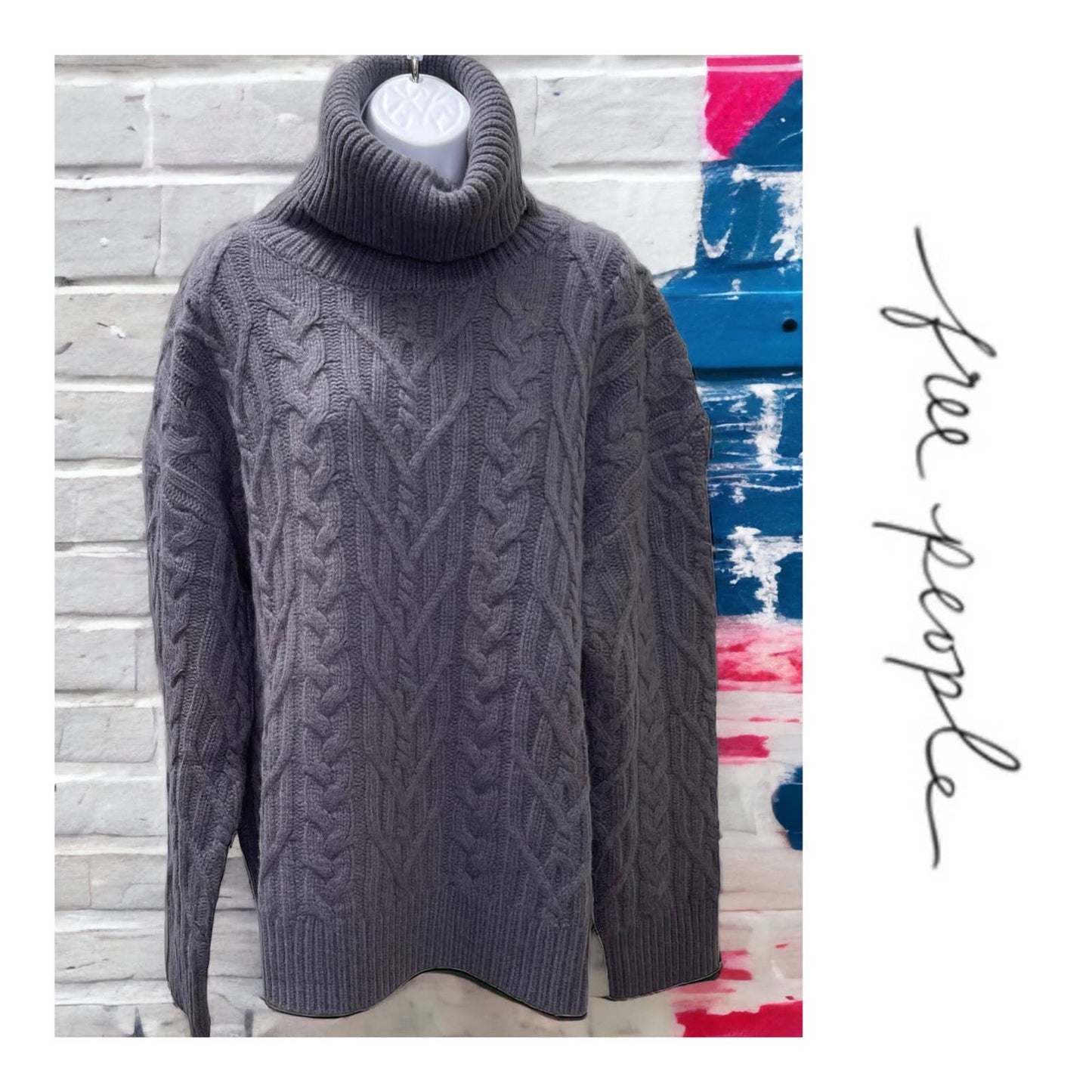 Free People x Sandrine Rose Wool Cashmere Cable Knit Turtleneck Sz Large Gray - Premium from Free People - Just $119.0! Shop now at Finds For You
