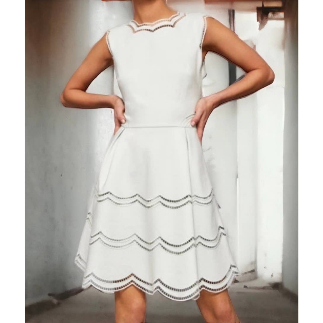 Ted Baker Cammey Scalloped Skater Dress White Sz 4 Ted 10 US New Finds For You Ted Baker Cammey Scalloped Skater Dress White Sz 4 Ted 10 US New Finds For You