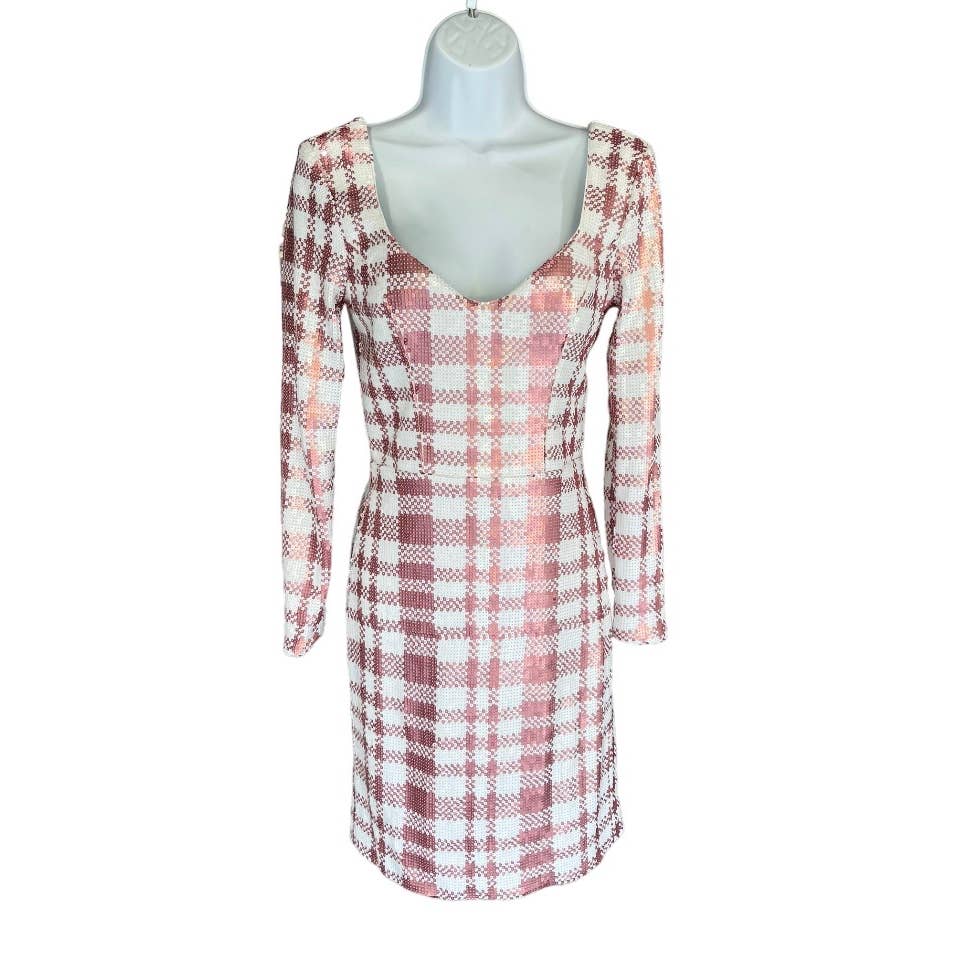 Dress The Population Barbiecore Pink White Plaid Sequin Mini Dress Size S New - Premium from Dress The Population - Just $239.0! Shop now at Finds For You