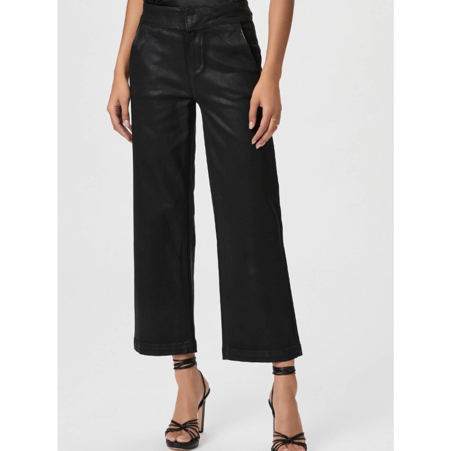 Paige Nellie Black Fog Luxe Cropped Wide Leg Jeans Pants Size 32 Coated - Premium from PAIGE - Just $199.0! Shop now at Finds For You