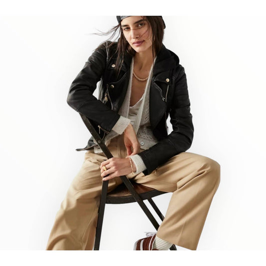 Free People Harriet Vegan Hoodie Motorcycle Moto Zip Jacket Black M - Premium  from Free People - Just $119.00! Shop now at Finds For You