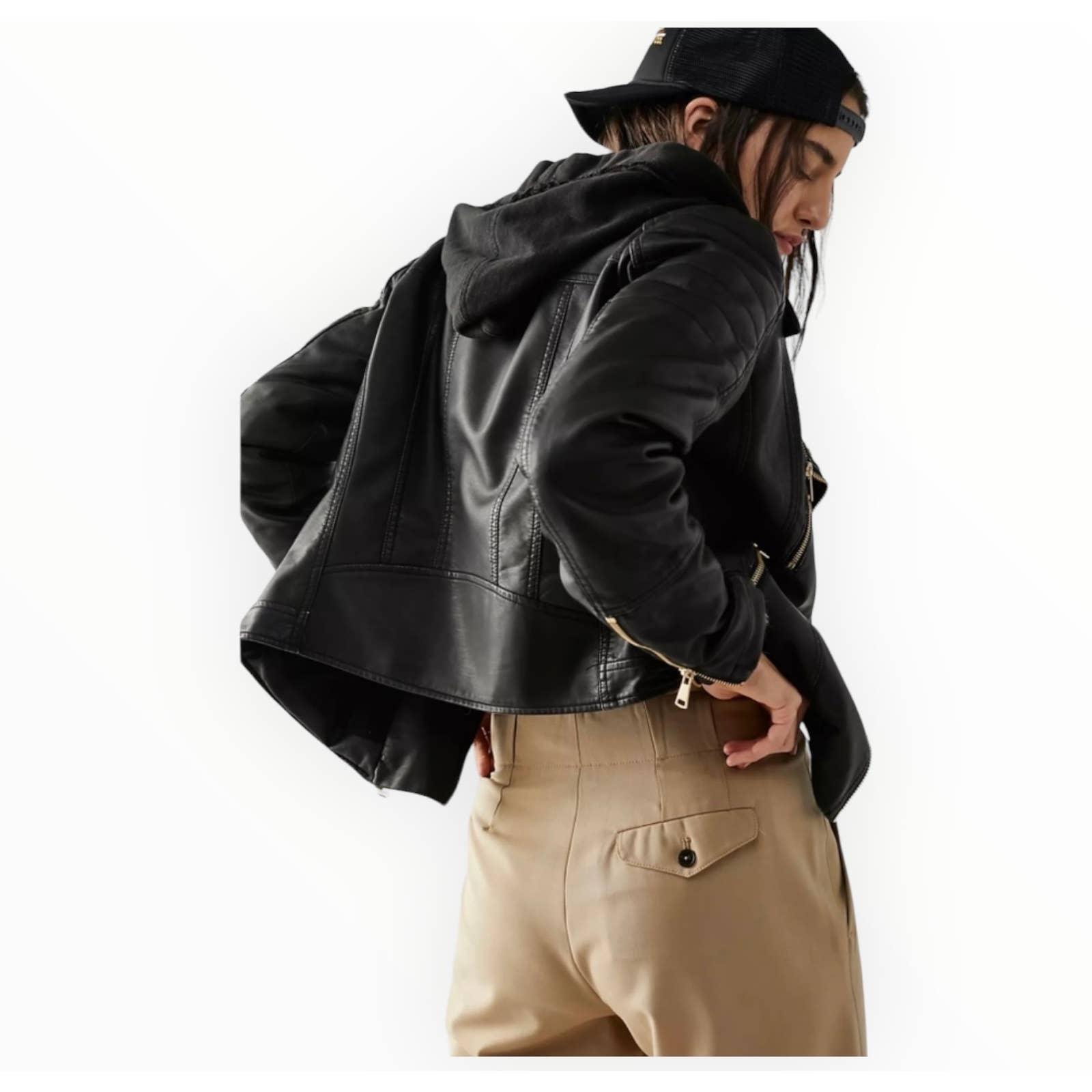 Free People Harriet Vegan Hoodie Motorcycle Moto Zip Jacket Black M - Premium  from Free People - Just $119.00! Shop now at Finds For You