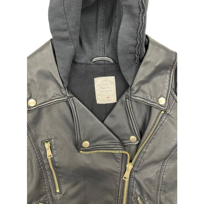 Free People Harriet Vegan Hoodie Motorcycle Moto Zip Jacket Black M - Premium from Free People - Just $119.00! Shop now at Finds For You