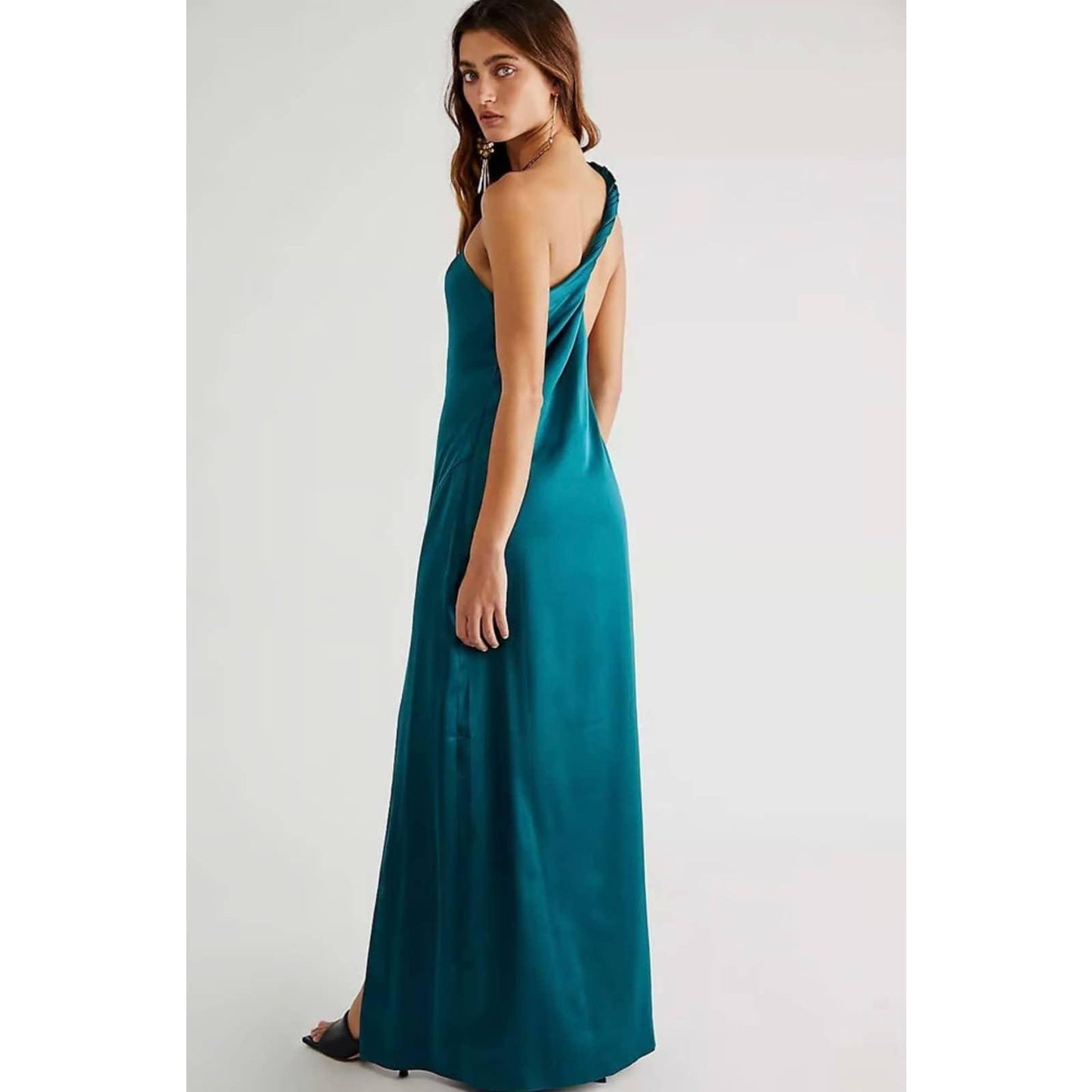 Free People Victoria One Shoulder Green Satin Maxi Dress Party Cocktail 2 New - Premium from Free People - Just $149.0! Shop now at Finds For You