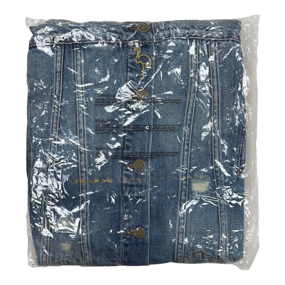 Free People x Sandrine Rose Boys Don’t Cry Embroidered Distressed Denim Jean Jacket New Large - Premium from Free People - Just $79.0! Shop now at Finds For You