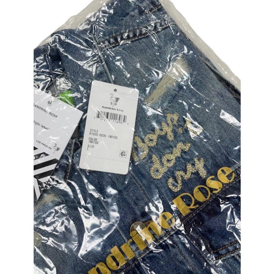 Free People x Sandrine Rose Boys Don’t Cry Embroidered Distressed Denim Jean Jacket New Large - Premium  from Free People - Just $79.0! Shop now at Finds For You