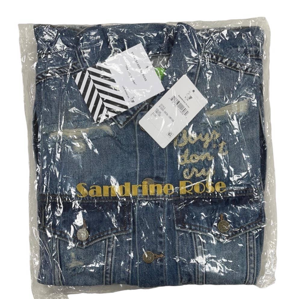 Free People x Sandrine Rose Boys Don’t Cry Embroidered Distressed Denim Jean Jacket New Large - Premium from Free People - Just $79.0! Shop now at Finds For You