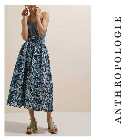Sika x Anthropologie Blue Abstract Midi Skirt A-Line NEW Size 10 - Premium Clothing, Shoes & Accessories:Women:Women's Clothing:Skirts from Anthropologie - Just $123.22! Shop now at Finds For You