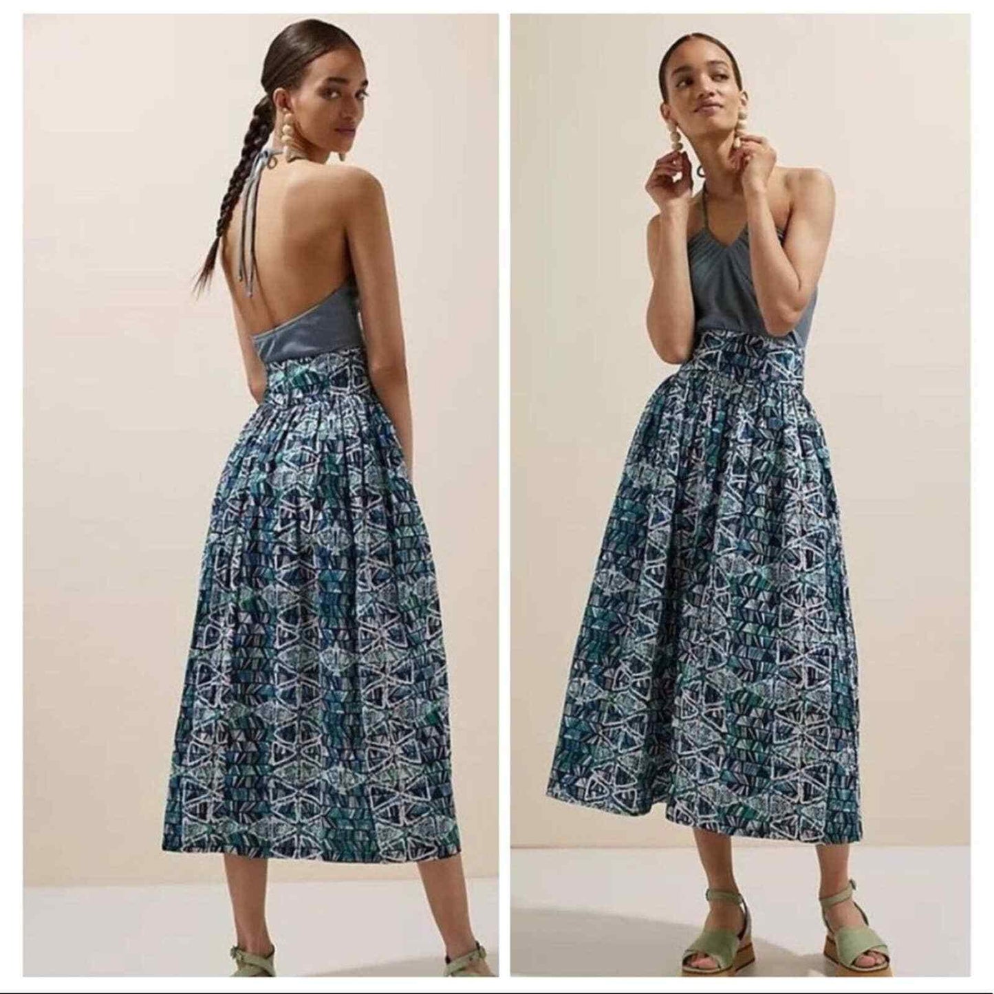 Sika x Anthropologie Blue Abstract Midi Skirt A-Line NEW Size 10 - Premium Clothing, Shoes & Accessories:Women:Women's Clothing:Skirts from Anthropologie - Just $123.22! Shop now at Finds For You