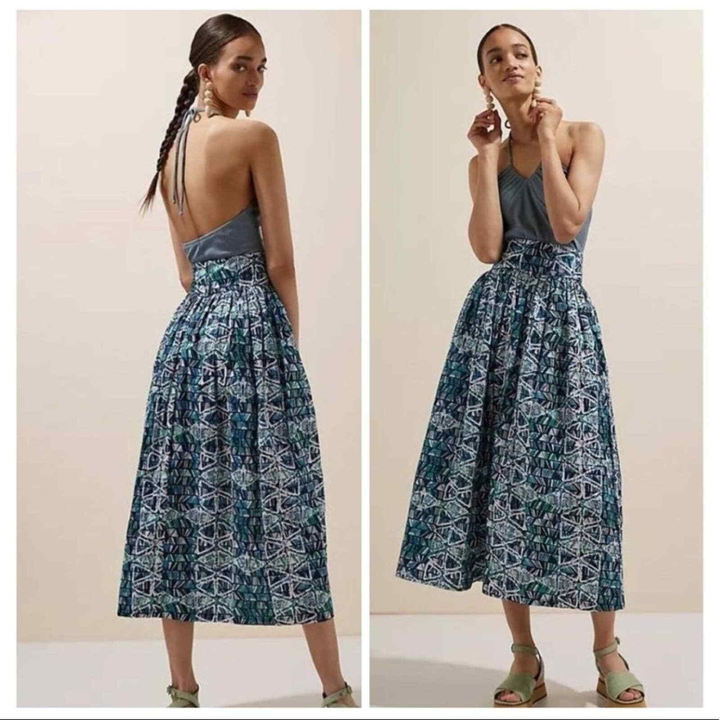 Sika x Anthropologie Blue Abstract Midi Skirt NEW Size 16 - Premium Clothing, Shoes & Accessories:Women:Women's Clothing:Skirts from Anthropologie - Just $130.00! Shop now at Finds For You