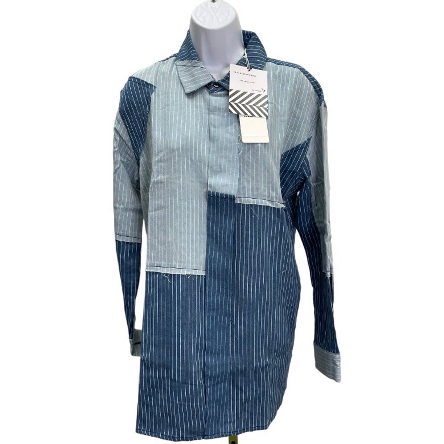 Free People x Sandrine Rose Patchwork Striped Denim Button Up Blouse Size L New - Premium from Free People - Just $99.0! Shop now at Finds For You