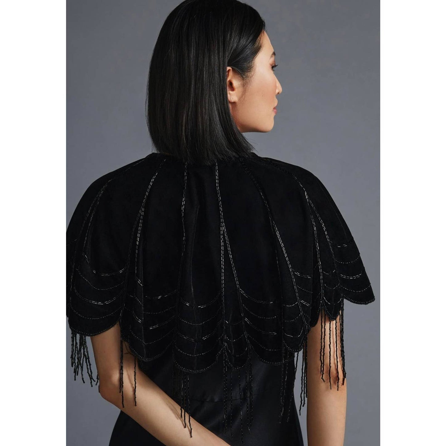 Anthropologie Velvet Beaded Capelet Cape One Size Black New - Premium from Anthropologie - Just $159.0! Shop now at Finds For You