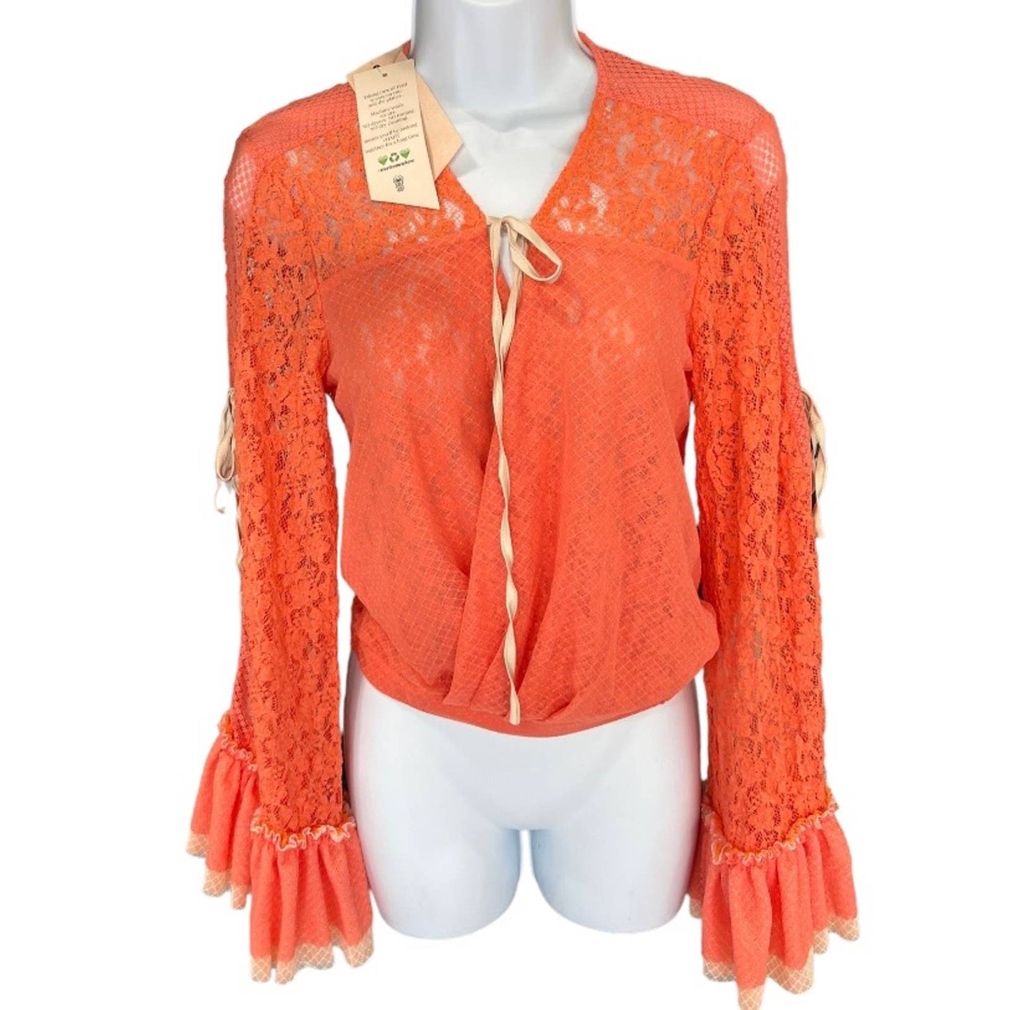 HAH Lace Boho Top Ruffle Festival Coachella Top Blouse S Orange New - Premium from HAH - Just $139.0! Shop now at Finds For You