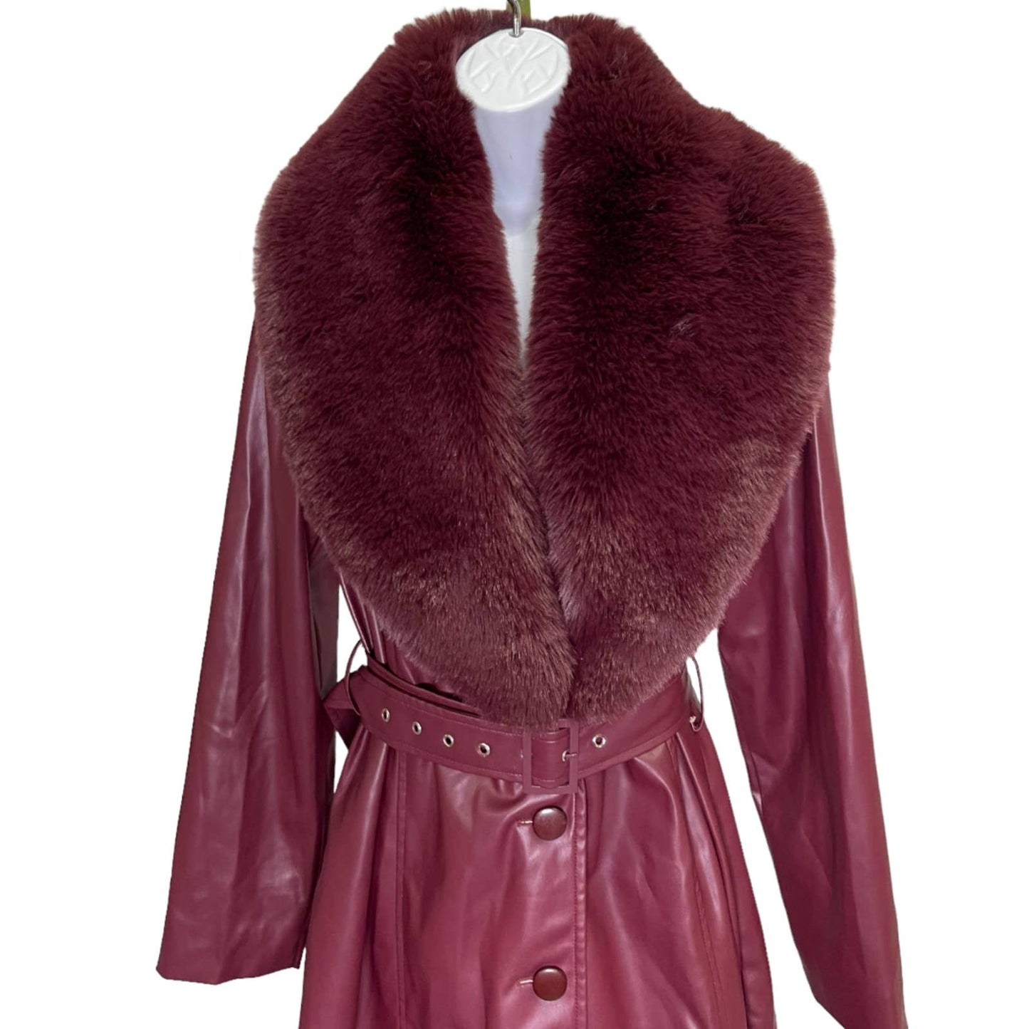 Hutch Liv Faux Fur Collar Vegan Leather Belted Coat Size Medium - Premium from Hutch - Just $249.0! Shop now at Finds For You