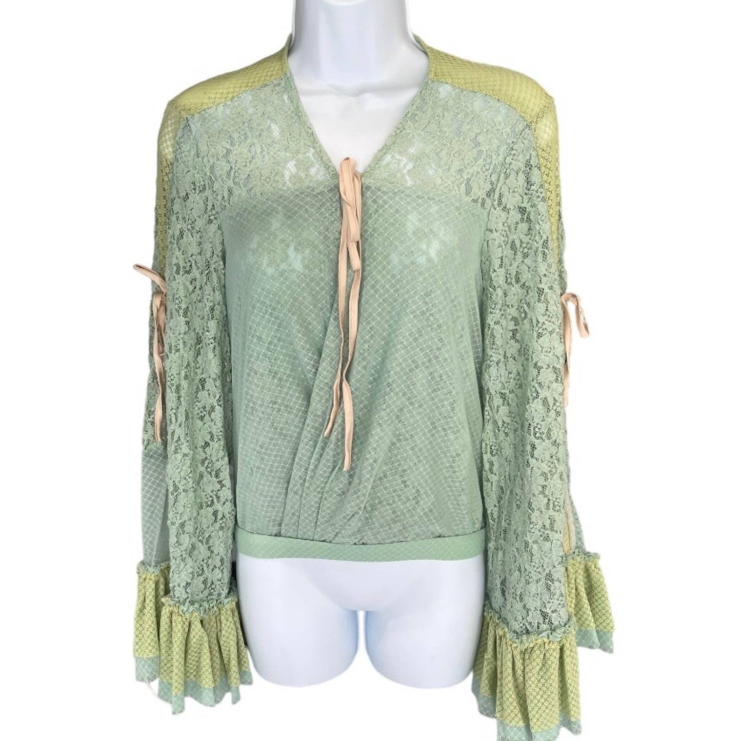 HAH Lace Boho Top Ruffle Top Blouse Shirt Festival Coachella S Blue New - Premium from HAH - Just $139.0! Shop now at Finds For You