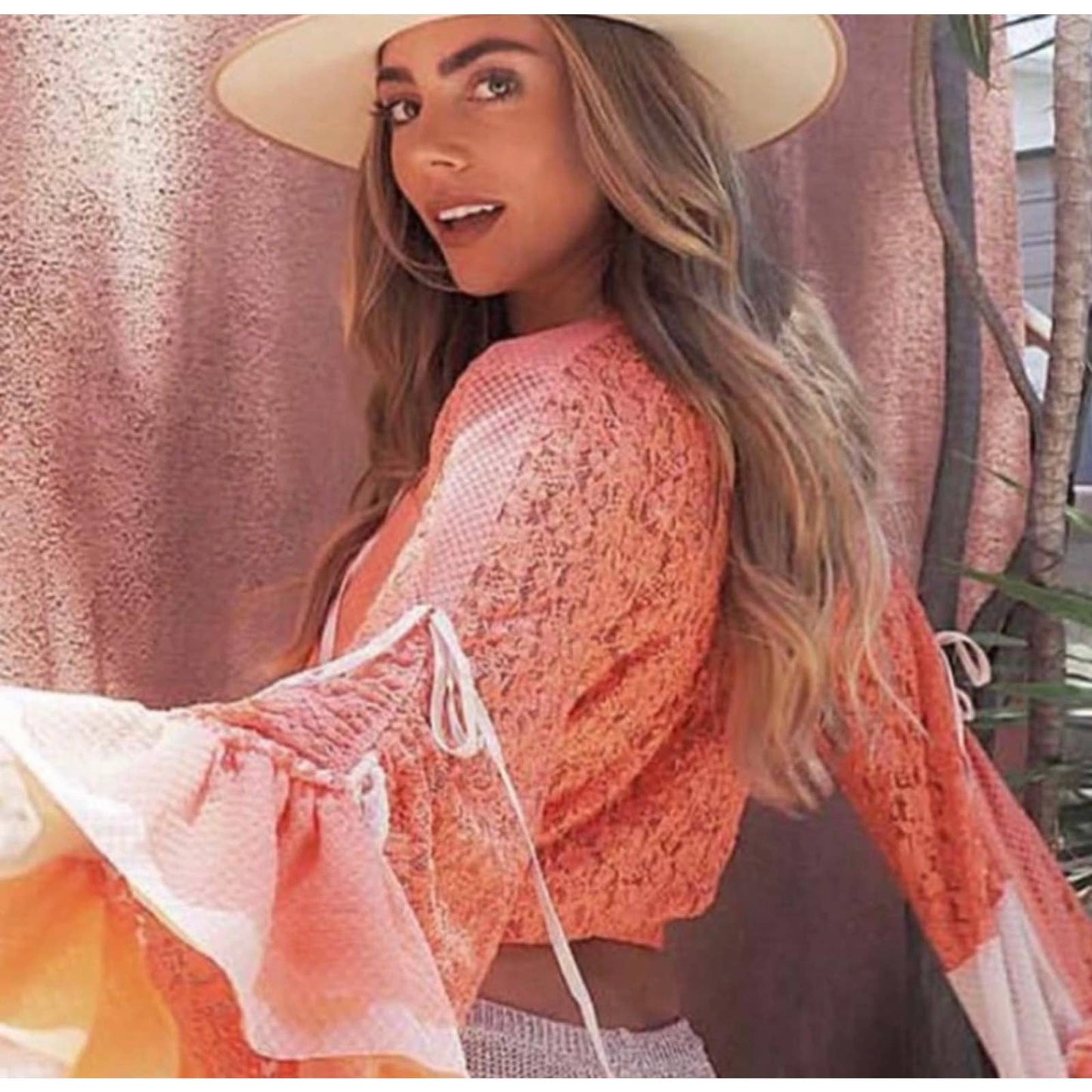 HAH Lace Boho Top Ruffle Festival Coachella Top Blouse S Orange New - Premium from HAH - Just $139.0! Shop now at Finds For You