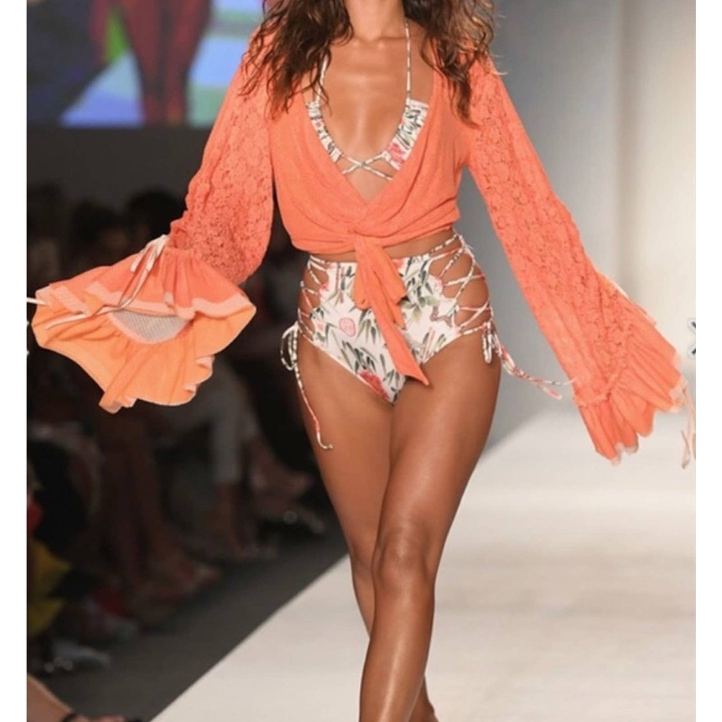 HAH Lace Boho Top Ruffle Festival Coachella Top Blouse S Orange New - Premium from HAH - Just $139.0! Shop now at Finds For You
