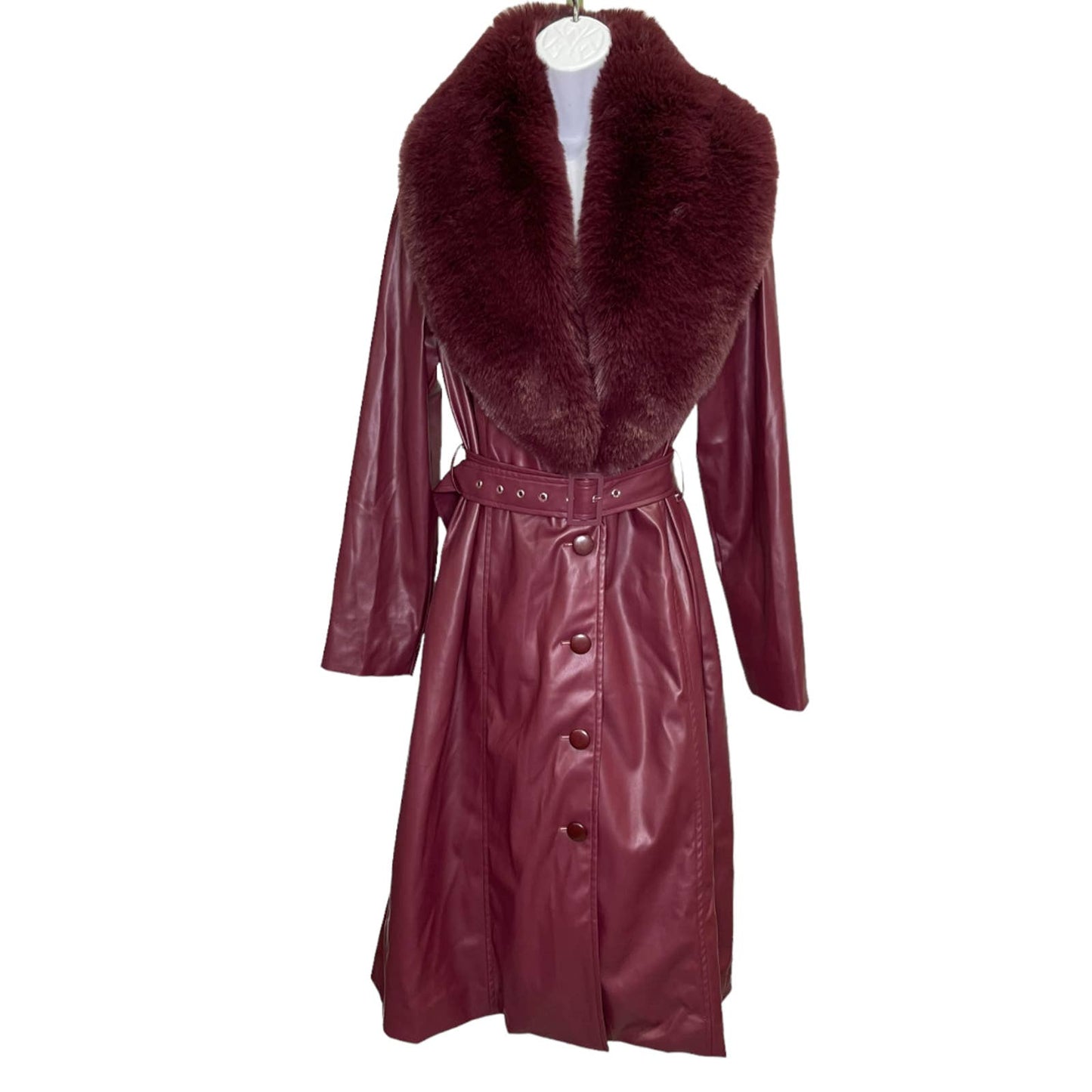 Hutch Liv Faux Fur Collar Vegan Leather Belted Coat Size Medium - Premium from Hutch - Just $249.0! Shop now at Finds For You
