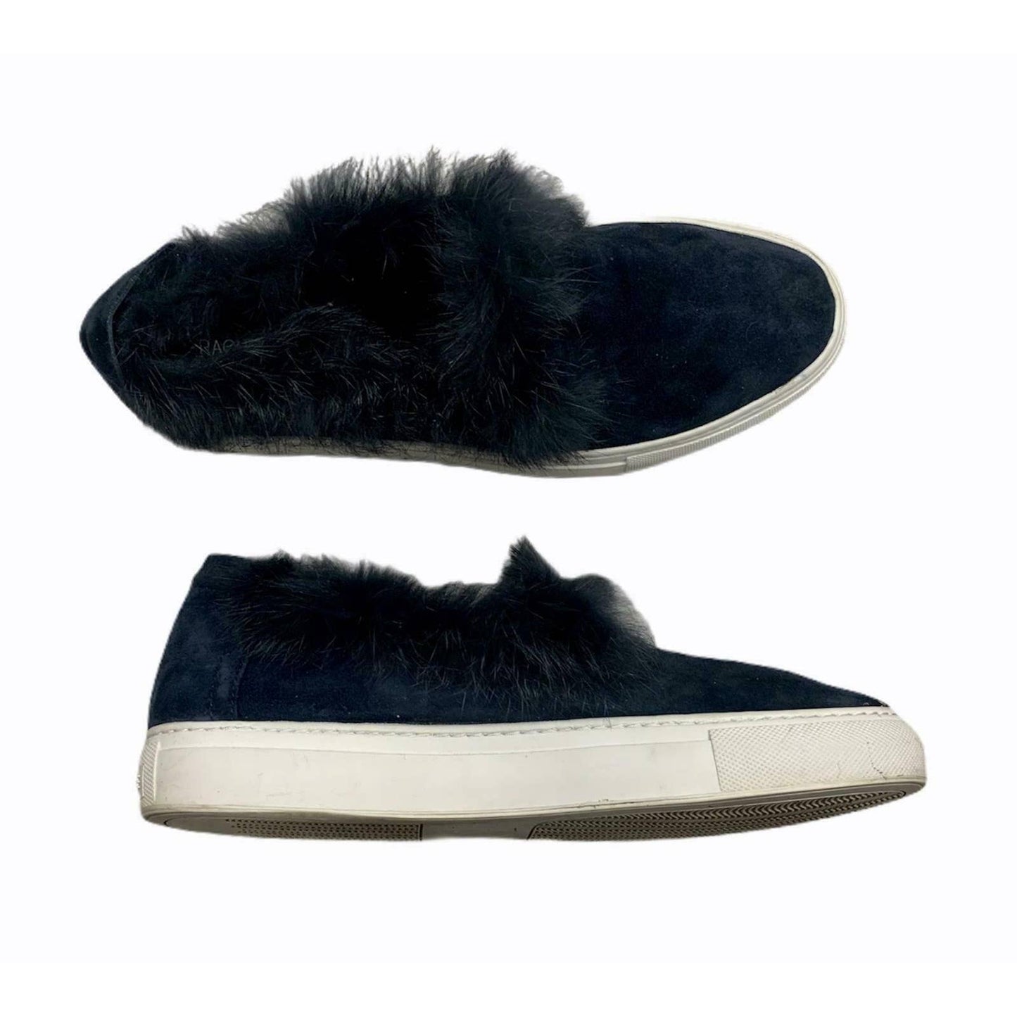 Rachel Zoe Fur Trim Slip on Sneakers Trainers Flats Comfort 7 Navy - Premium from Rachel Zoe - Just $37.0! Shop now at Finds For You