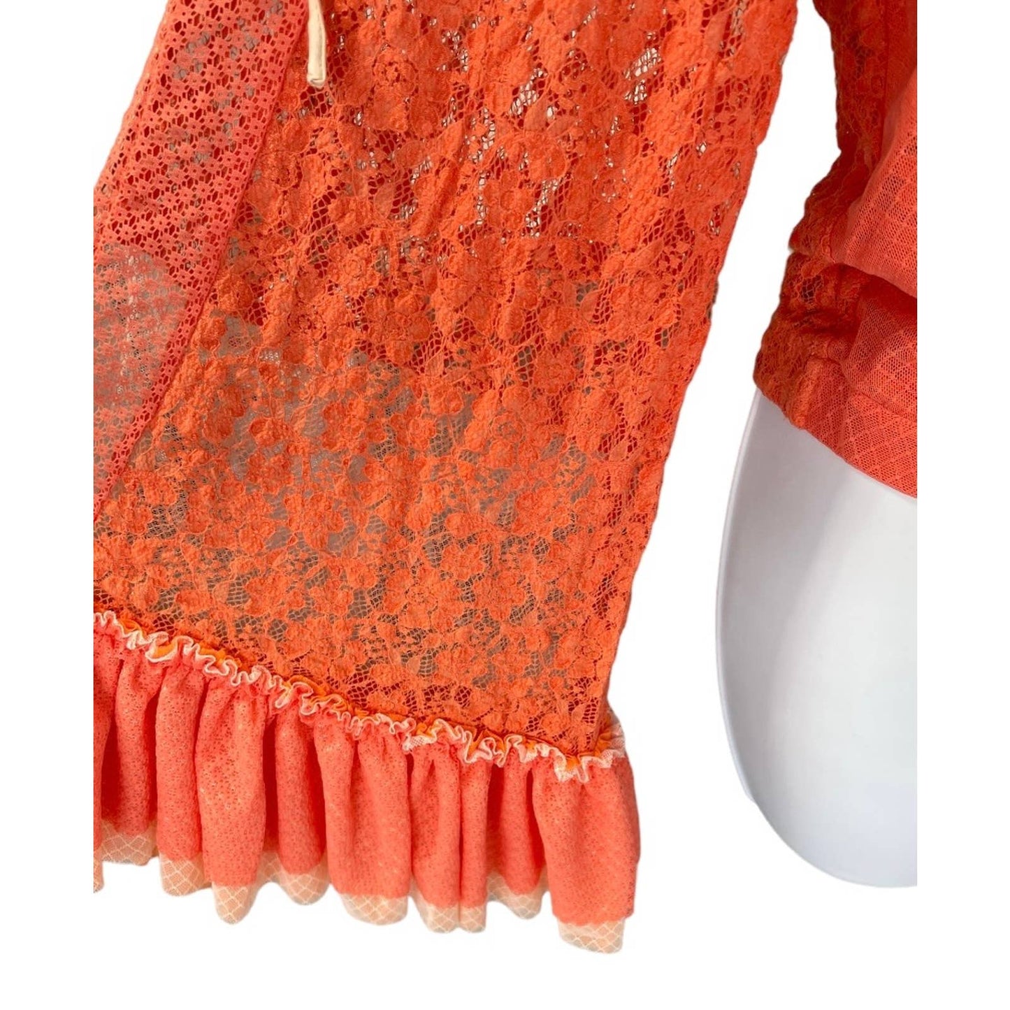 HAH Lace Boho Top Ruffle Festival Coachella Top Blouse S Orange New - Premium from HAH - Just $139.0! Shop now at Finds For You