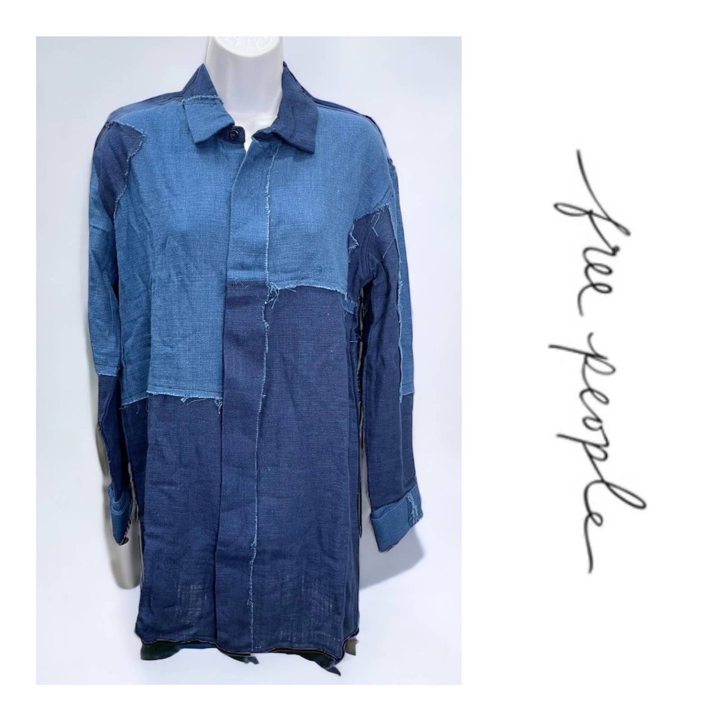 Free People x Sandrine Rose Patchwork Blouse Patchwork Denim Blue Size S - Premium from Free People - Just $89.0! Shop now at Finds For You