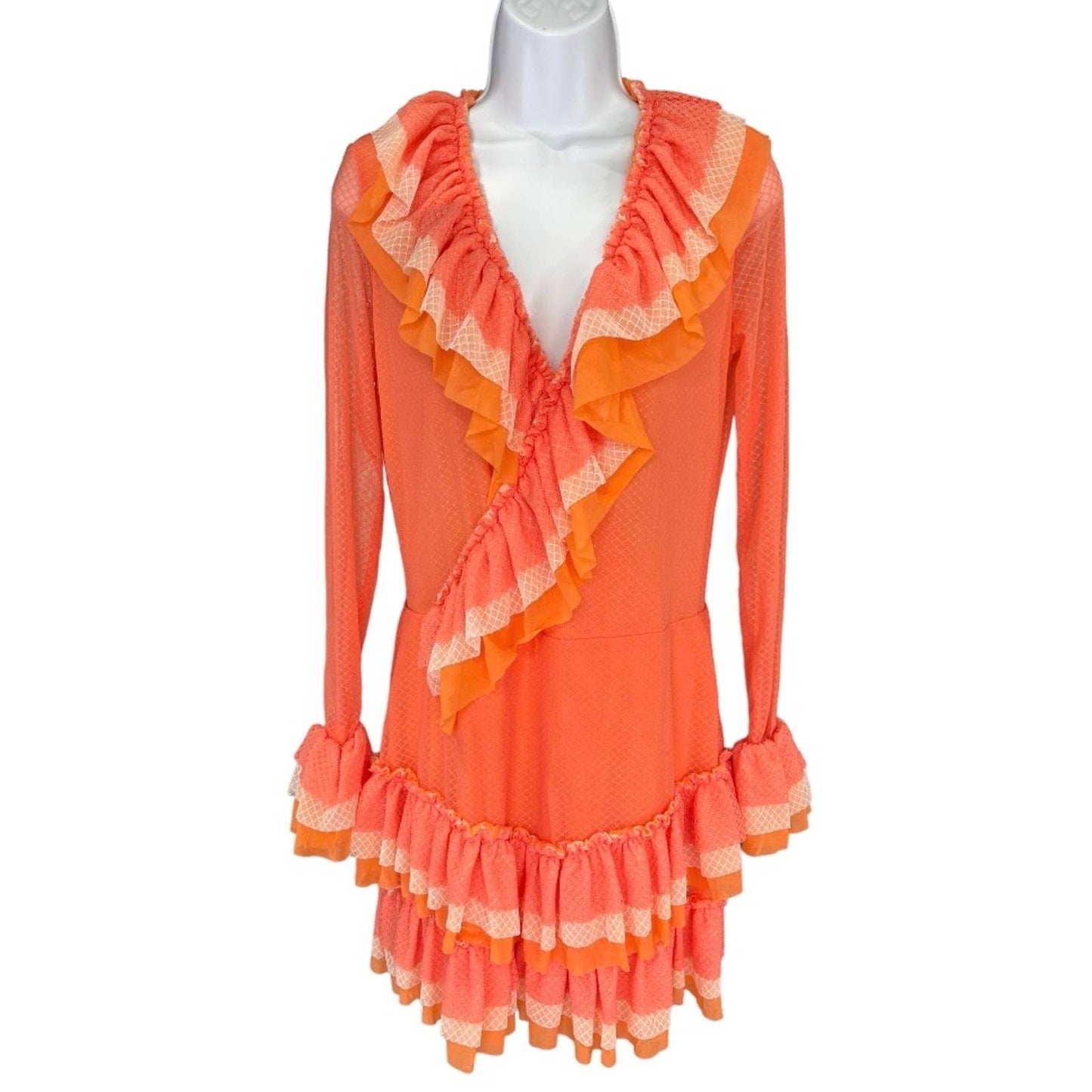 We are HAH Mags About U Coral Ruffle Dress Festival Coachella 1970's New S - Premium from We are HAH - Just $119.0! Shop now at Finds For You