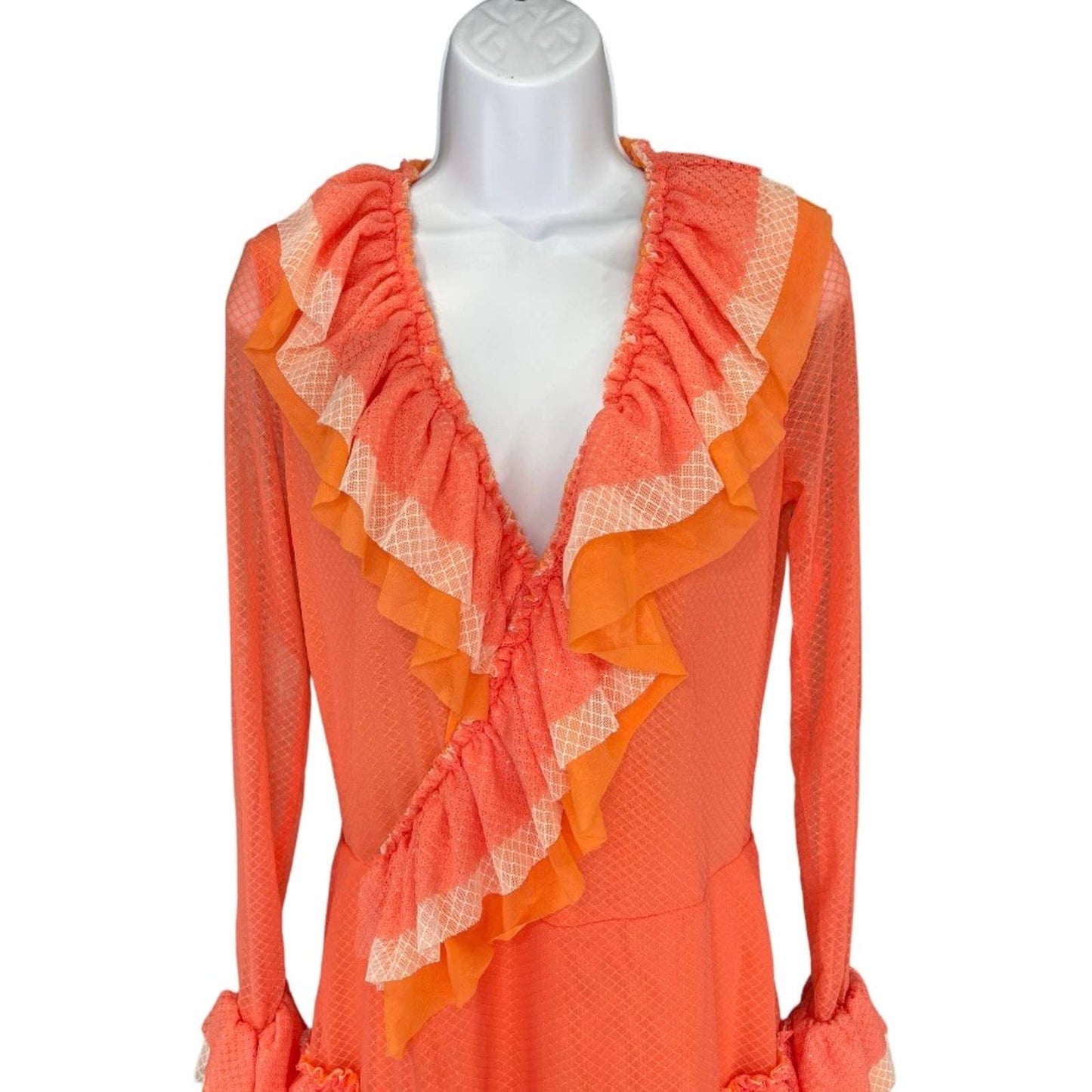 We are HAH Mags About U Coral Ruffle Dress Festival Coachella 1970's New S - Premium from We are HAH - Just $119.00! Shop now at Finds For You