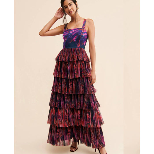 Hutch Tiered Tulle Maxi Dress Size 6 Formal Party Cocktail Colorful Abstract - Premium  from Hutch - Just $229.0! Shop now at Finds For You