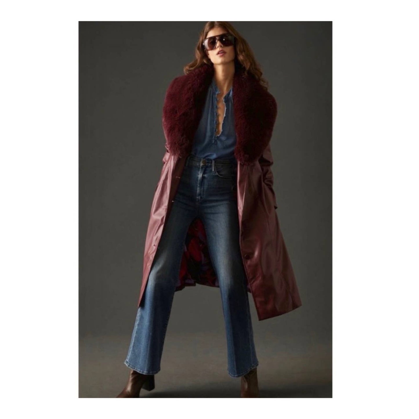 Hutch Liv Faux Fur Collar Vegan Leather Belted Coat Size Medium - Premium from Hutch - Just $249.0! Shop now at Finds For You