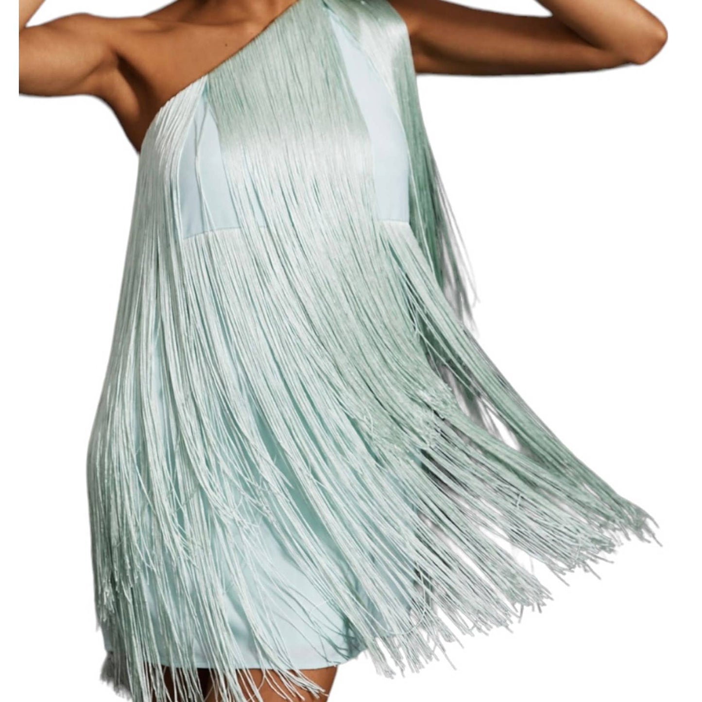 Anthropologie Hutch Fringe One Shoulder Mini Dress Size Small Mint - Premium from Anthropologie - Just $219.0! Shop now at Finds For You