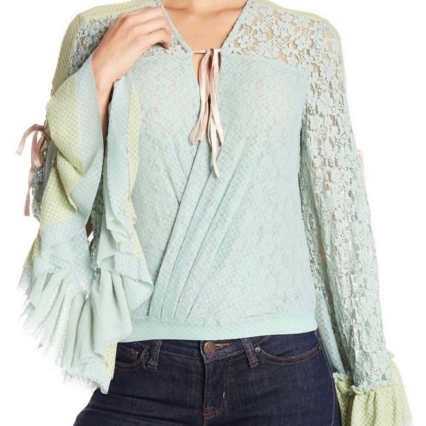HAH Lace Boho Top Ruffle Top Blouse Shirt Festival Coachella S Blue New - Premium from HAH - Just $139.0! Shop now at Finds For You