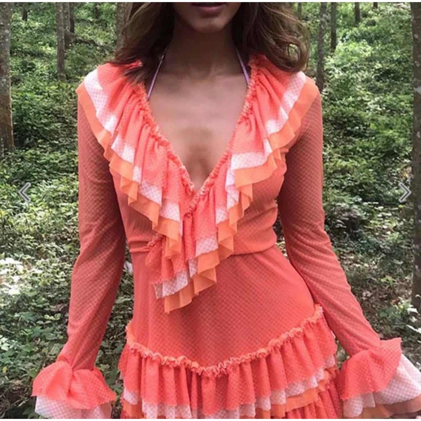 We are HAH Mags About U Coral Ruffle Dress Festival Coachella 1970's New S - Premium from We are HAH - Just $119.0! Shop now at Finds For You