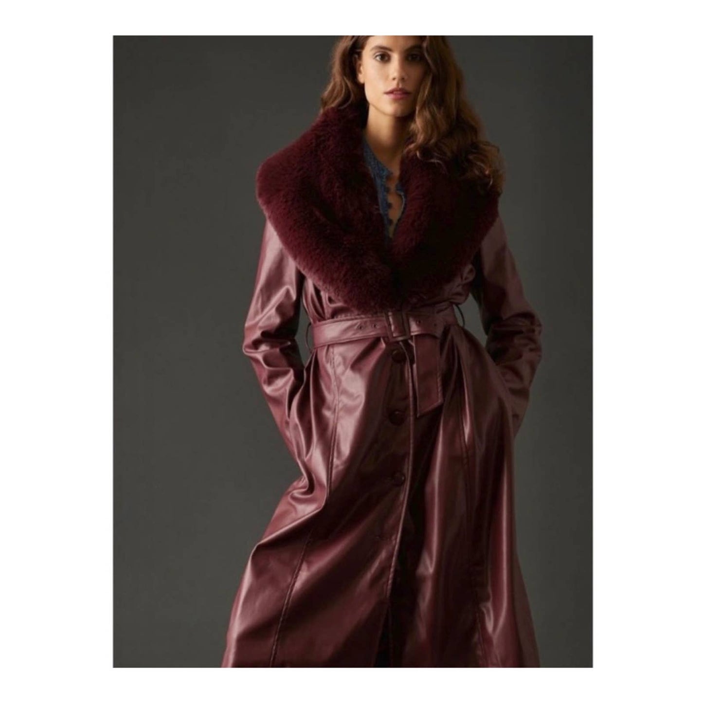 Hutch Liv Faux Fur Collar Vegan Leather Belted Coat Size Medium - Premium from Hutch - Just $249.0! Shop now at Finds For You