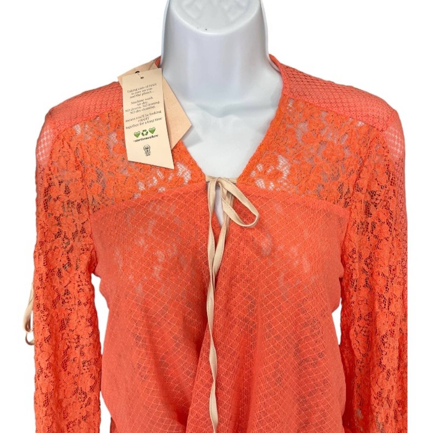 HAH Lace Boho Top Ruffle Festival Coachella Top Blouse S Orange New - Premium from HAH - Just $139.0! Shop now at Finds For You