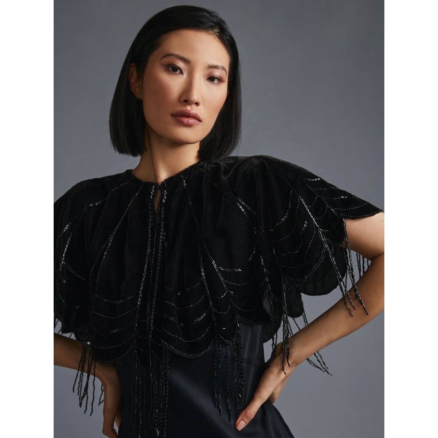 Anthropologie Velvet Beaded Capelet Cape One Size Black New - Premium  from Anthropologie - Just $159.0! Shop now at Finds For You