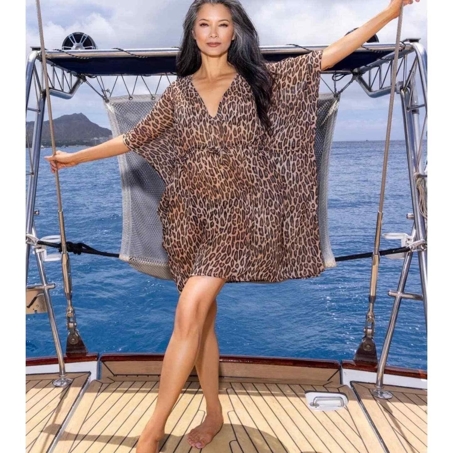 Swiminista Wanderlust Leopard Print Tunic Dress Beach Cover up Small Medium - Premium Clothing, Shoes & Accessories:Baby:Baby & Toddler Clothing:Bottoms from Swiminista - Just $58.00! Shop now at Finds For You