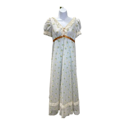 Vintage 1960’s Floral Prairie Flocked Long Ruffle Dress Size 9 - Premium  from Unknown - Just $159.0! Shop now at Finds For You